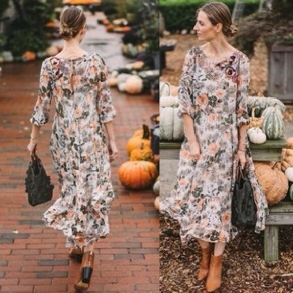 Anthropologie Meadow Rue Espalier Sheer Floral Embroidered Tunic Dress Size XS - Picture 2 of 14
